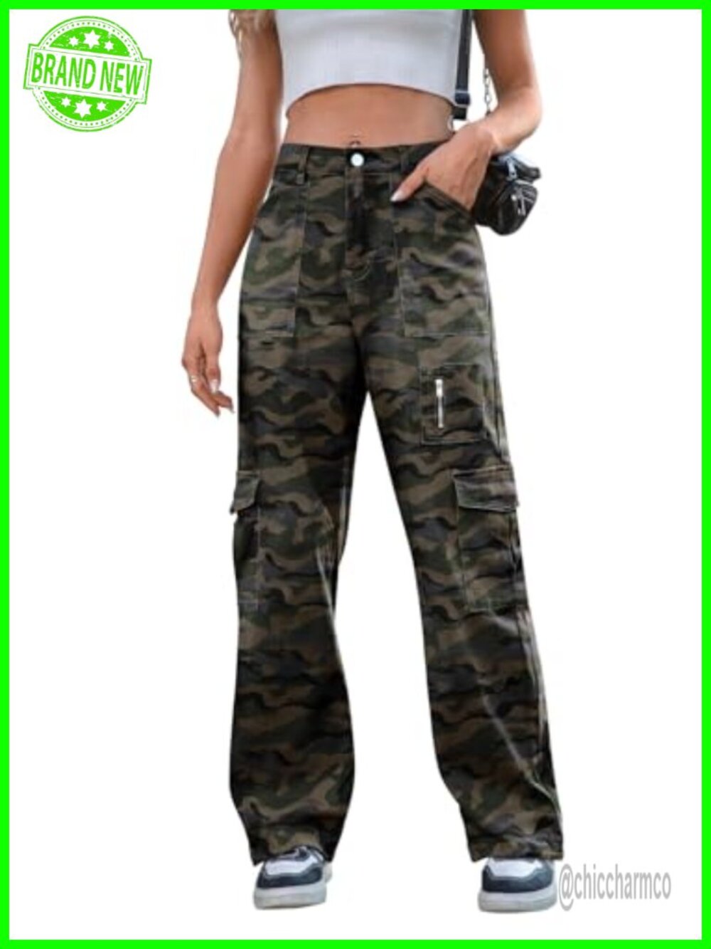 High Waist Wide Leg Cargo Pants with 7 Pockets Stretchy Drawstring Baggy